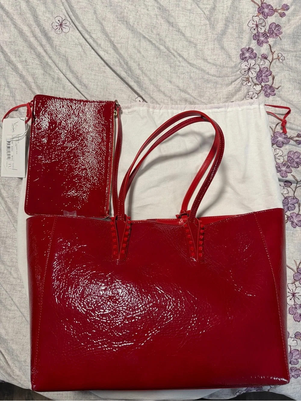 Christian Louboutin Red Patent Leather Tote Bag with Removable Pouch